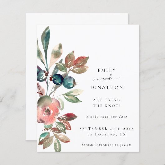 Papier Budget Rose Florals Mariage Enregistrer La Date (Devant / Derrière)