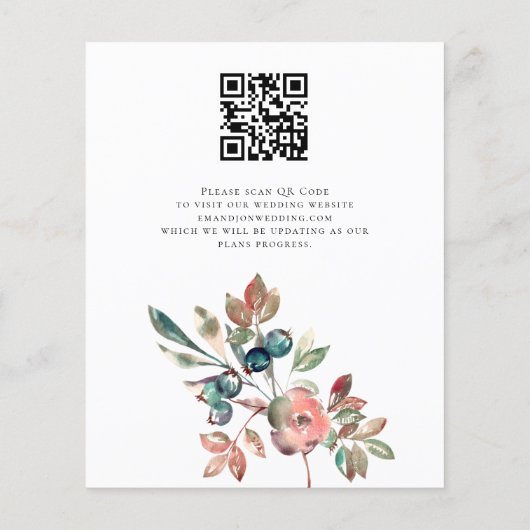 Papier Budget Rose Florals QR Code Mariage Enregistrer La (Dos)