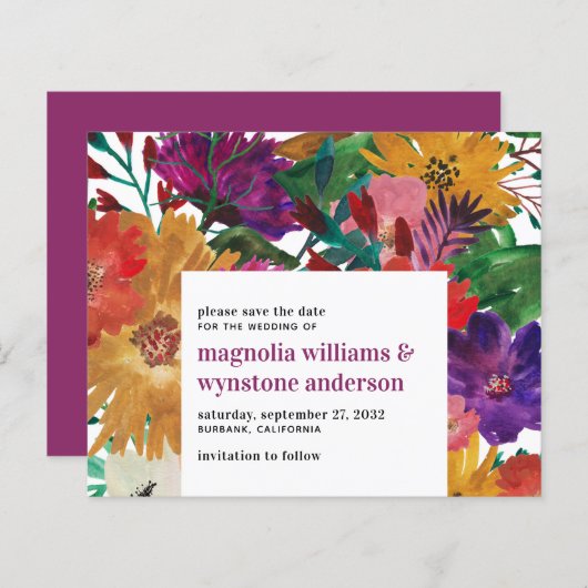 Papier BUDGET Rose foncé Gras Mariage Floral Enregistrer  (Devant / Derrière)