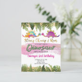 Papier Budget Rose Girl Dinosaur Invitation Anniversaire (Debout devant)