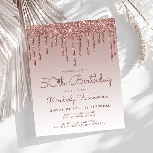 Papier Budget Rose Gold 50e Anniversaire Fête Invitation