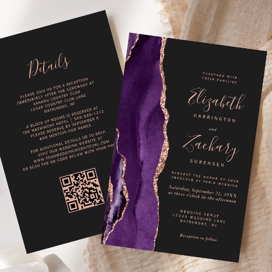 Papier Budget Rose Gold Agate Violet Code QR Mariage