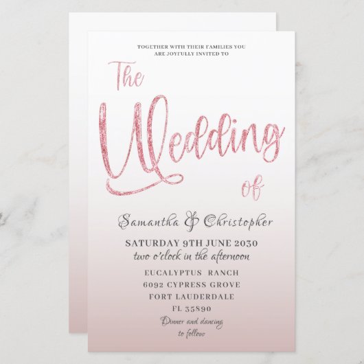 Papier Budget Rose Gold Calligraphie Faire-part de mariag (Devant / Derrière)