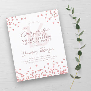 Papier Budget Rose Gold Confetti Surprise Sweet 16