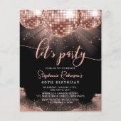 Papier Budget Rose Gold Disco Ball 40e anniversaire Invit (Devant)