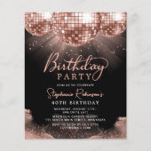 Papier Budget Rose Gold Disco Ball 40e anniversaire Invit (Devant)