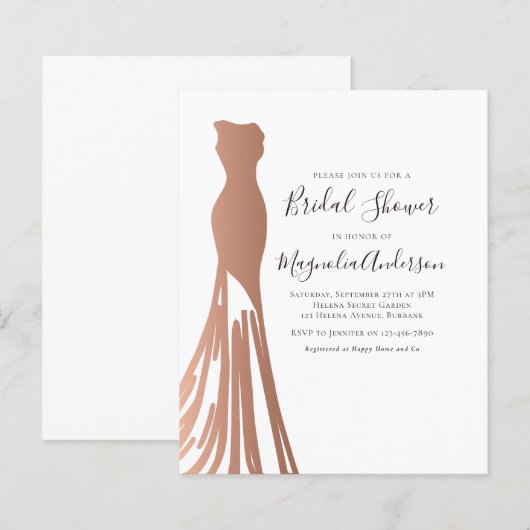Papier Budget Rose Gold Dress Bridal Shower Invitation (Devant / Derrière)