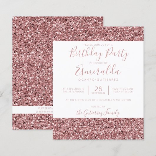 Papier BUDGET Rose Gold Fête d'Anniversaire Paillettes Ro (Devant / Derrière)