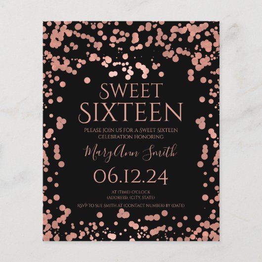 Papier Budget Rose Gold Foil Confetti Sweet 16 Black (Devant)