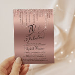 Papier Budget Rose Gold Glitter 70th Birthday Invitation<br><div class="desc">Elegant,  chic and budget-friendly 70th birthday party invitation featuring "70 & Fabulous" written in stylish script against a rose gold background,  with rose gold faux glitter dripping from the top. You can personalize with her name and the seventieth birthday party details.</div>