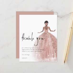 Papier Budget Rose Gold Gown Dark Hair Quinceañera Merci