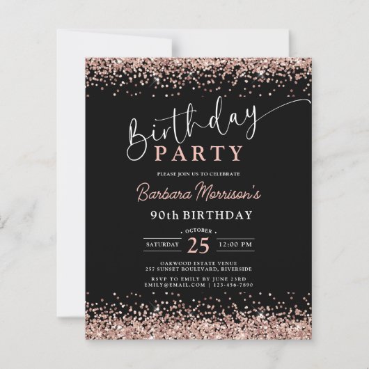 Papier Budget Rose Gold Noir N'importe quel âge 90e anniv (Devant)