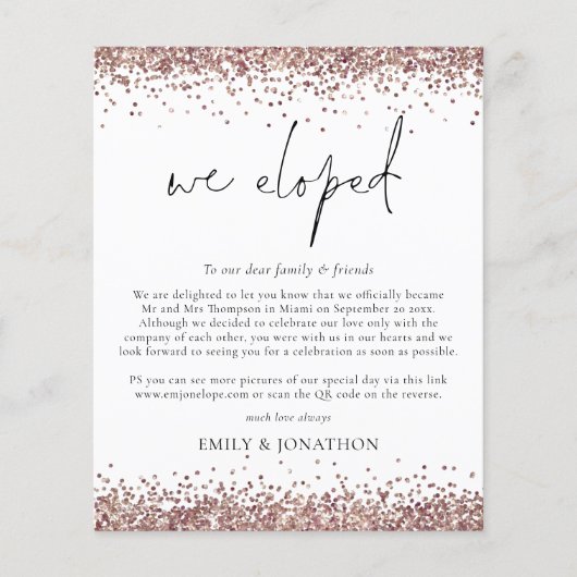 Papier Budget Rose Gold Pailleté Code QR Script Nous nous (Devant)