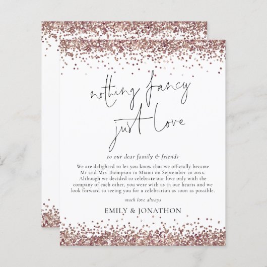 Papier Budget Rose Gold Paillettes Mariage Simple Élégant (Devant / Derrière)