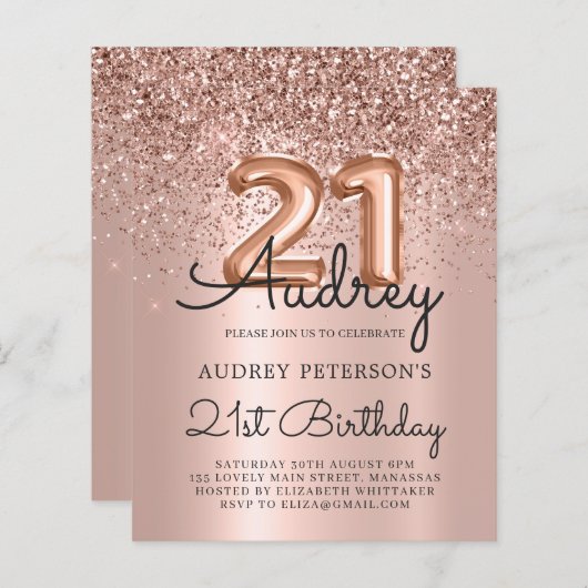 Papier Budget Rose Gold Parties scintillant Balloon 21e a (Devant / Derrière)