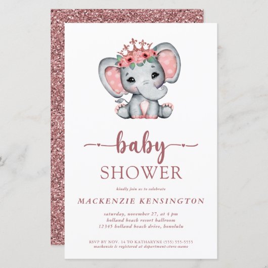 Papier Budget Rose Gold Parties scintillant jolie Eléphan (Devant / Derrière)