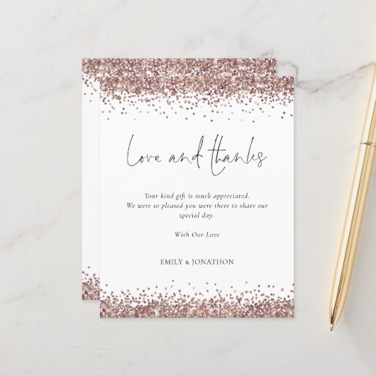 Papier Budget Rose Gold Parties scintillant Mariage Amour (Devant/Arrière en situation)