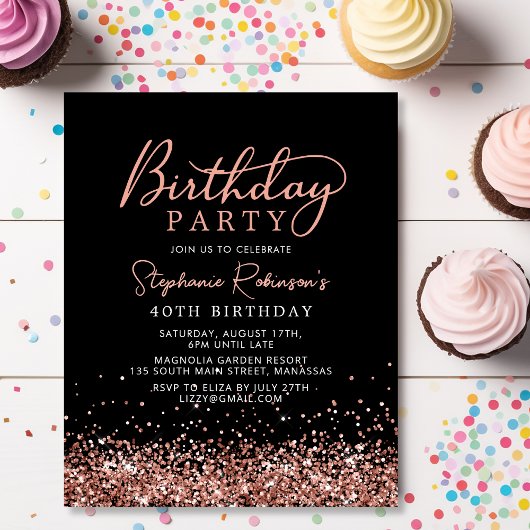 Papier Budget Rose Gold Parties scintillant Noir 40e anni