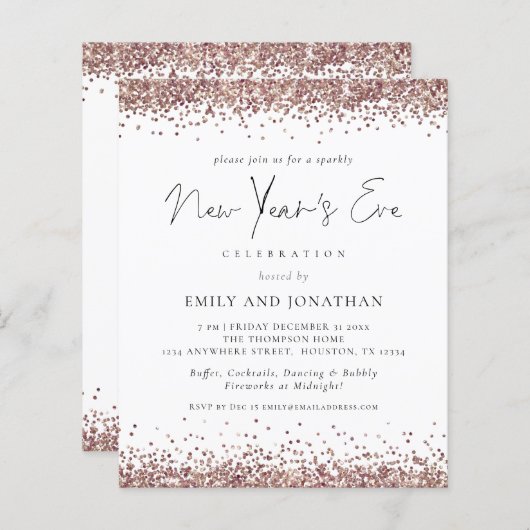 Papier Budget Rose Gold Parties scintillant Nouvel An Eve (Devant / Derrière)