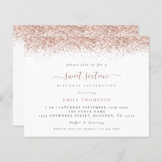 Papier Budget Rose Gold Parties scintillant Sweet 16 Part (Devant / Derrière)