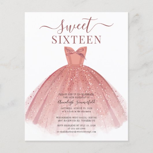 Papier Budget Rose Gold robe Parties scintillant Sweet 16 (Devant)