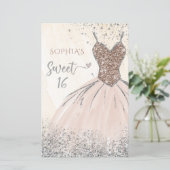 Papier Budget Rose Gold Robe Sweet 16 Invitation (Debout devant)