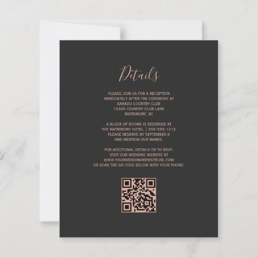 Papier Budget Rose noir Or Agate Dark QR Code Mariage (Dos)
