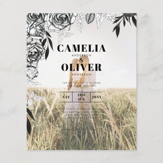 Papier Budget Rose noir PHOTO OVERLAY Mariage Invitation (Devant)