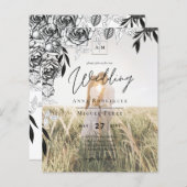 Papier Budget Rose noir PHOTO OVERLAY Mariage Invitation (Devant / Derrière)