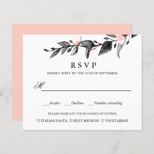 PAPIER BUDGET ROSE NOIRE MARIAGE MARIAGE RSVP REPAS CHOIX (Devant / Derrière)