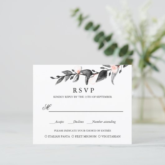 PAPIER BUDGET ROSE NOIRE MARIAGE MARIAGE RSVP REPAS CHOIX (Debout devant)