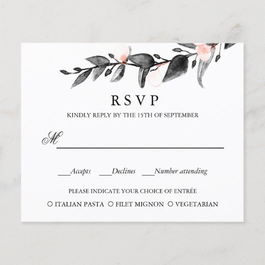 PAPIER BUDGET ROSE NOIRE MARIAGE MARIAGE RSVP REPAS CHOIX (Devant)
