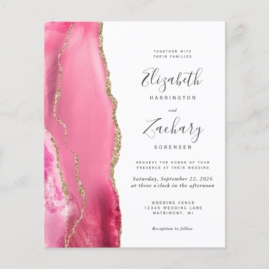 Papier Budget Rose Or Agate Faire-part de mariage moderne (Devant)