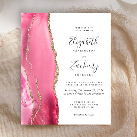 Papier Budget Rose Or Agate Faire-part de mariage moderne