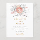 Papier Budget rose or faire-part de mariage argent floral (Devant)
