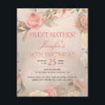 Papier Budget rose or Sweet sixteen photo Invitation<br><div class="desc">Luxury glam élégant Sweet 16 photo budget abordable invitation d'anniversaire avec un jardin peint à la main cadre rose de rose roux, rouge rouillé pâle, crème acajou et fleurs beige tan avec feuillage sur un arrière - plan rose or faux feuille métallique. Facile à personnaliser avec vos détails ! Convient...</div>