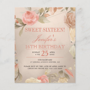 Papier Budget rose or Sweet sixteen photo Invitation