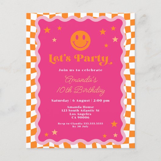 Papier Budget Rose Orange Joyeux Visage Wavy Anniversaire (Devant)