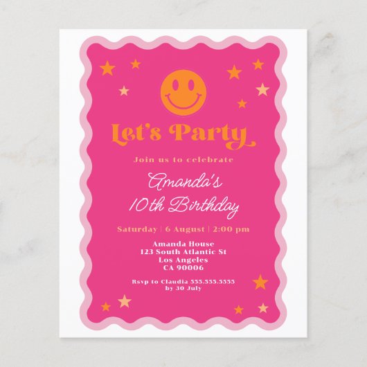 Papier Budget Rose Orange Sourire visage Wavy Anniversair (Devant)