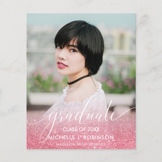 Papier BUDGET ROSE Paillette Ombré Féminin Photo Diplôme (Devant)
