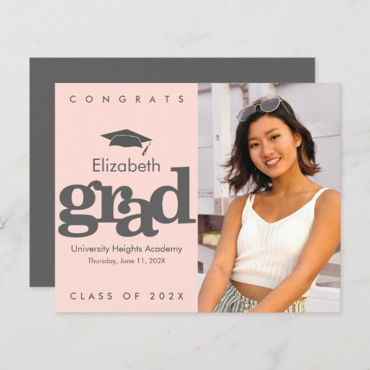 Papier Budget rose pâle Photo gris pâle Casquette Invitat (Devant / Derrière)