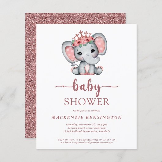 Papier Budget Rose Parties scintillant or Elephant Baby G (Devant / Derrière)