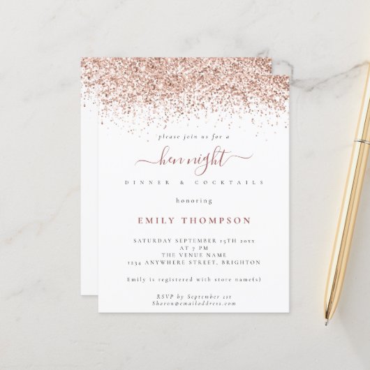 Papier Budget Rose Parties scintillant or Hen Night Blanc (Devant/Arrière en situation)