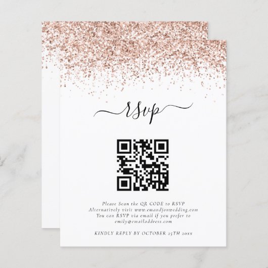 Papier Budget Rose Parties scintillant or QR Code Mariage (Devant / Derrière)