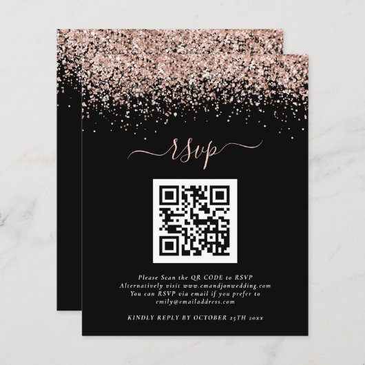 Papier Budget Rose Parties scintillant or QR Noir Mariage (Devant / Derrière)