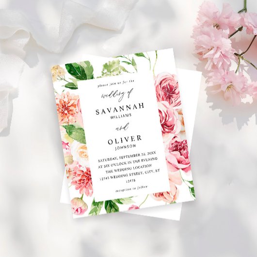 Papier Budget Rose & Pêche Floral & Mariage de verdure