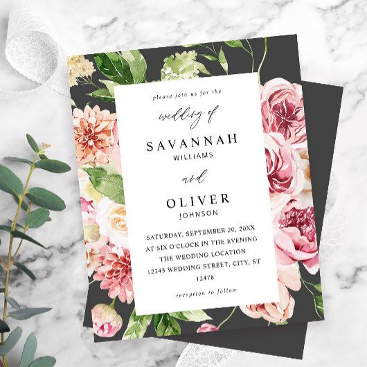 Papier Budget Rose & Pêche Floral & Vert Mariage Gris