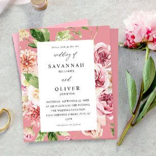 Papier Budget Rose & Pêche Floral & Vert Mariage Rose
