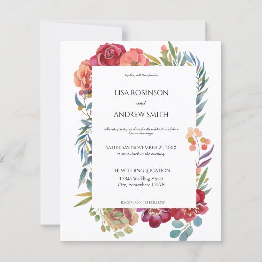 Papier Budget Rose & Plum Tropical Floral Blanc 1 Mariage (Devant)