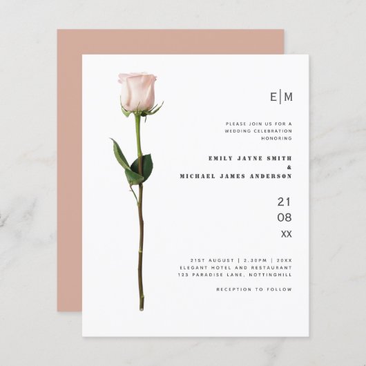 Papier Budget Rose rose clair moderne Mariage simple (Devant / Derrière)